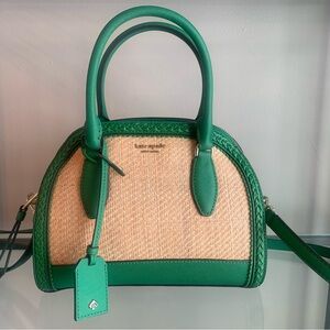 Kate Spade Reiley Straw Medium Dome Satchel Raffia Green Bean Leather